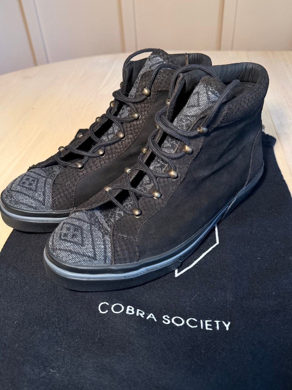Cobra Society Black Suede Woven Tapestry High Top Sneakers Dark Boho Western